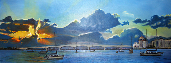 Ringling Bridge Sunset Oil on Canvas 96 x 36 $3500