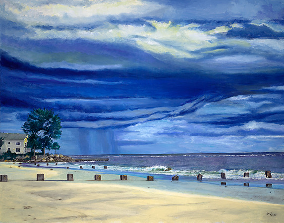 Sandy Hook Beach Summer Rain Oil on Canvas 48 x 36 NFS Prints Available